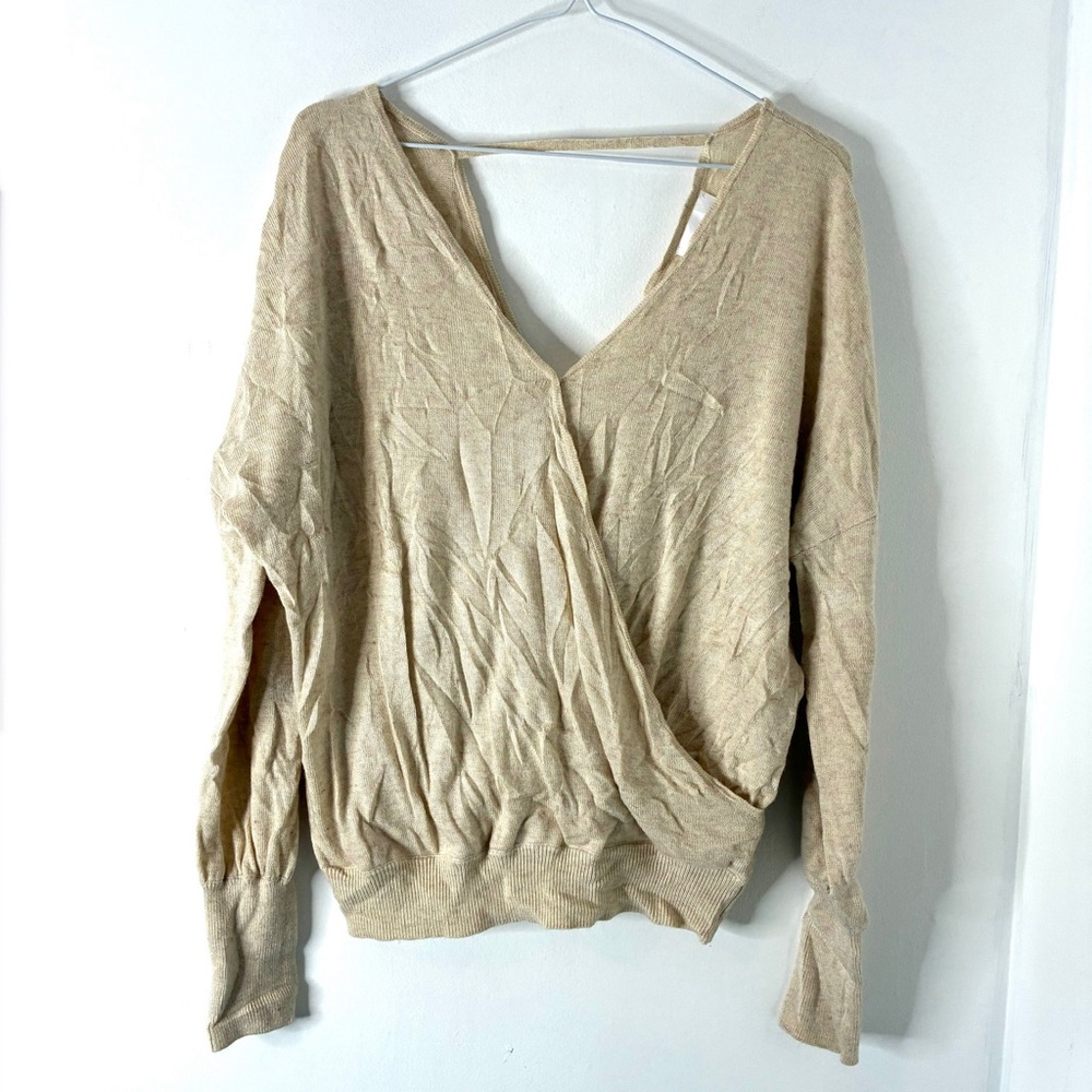 Callahan Knit Wrap Sweater V Neck Strappy Back Cutout Neutral